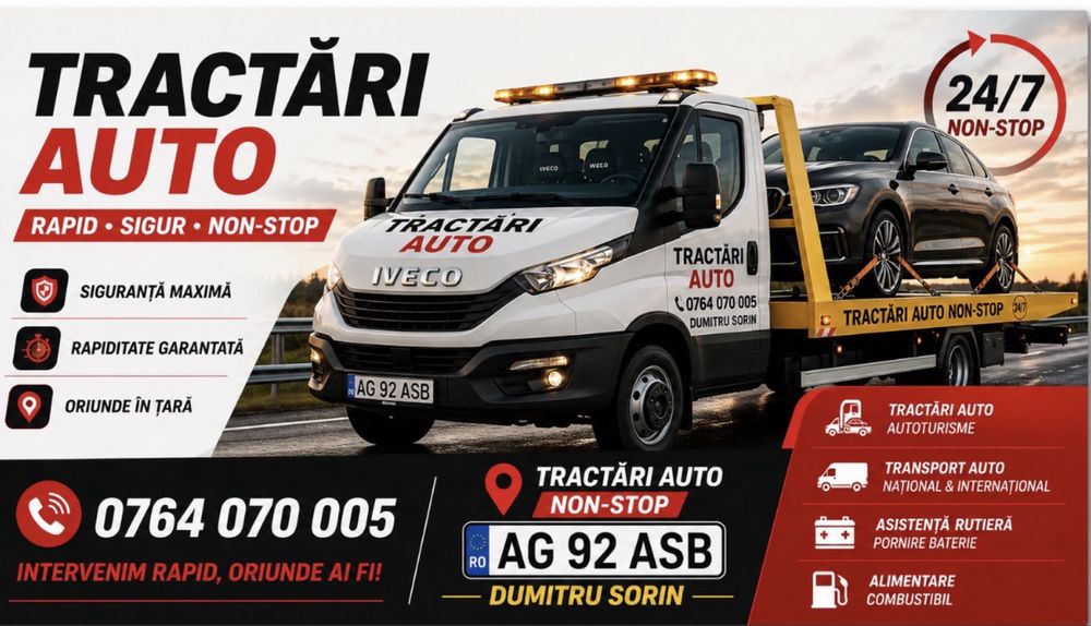 TRACTĂRI auto Pitesti • Bucuresti • A1 •Cateasca• 24/7