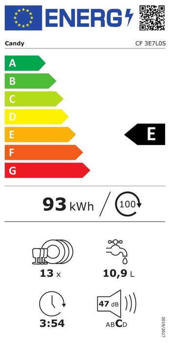 Нова съдомиялна Candy Rapido CF 3E7L0S, 13 комплекта, 5 програми, Motor Speed Drive Inverter