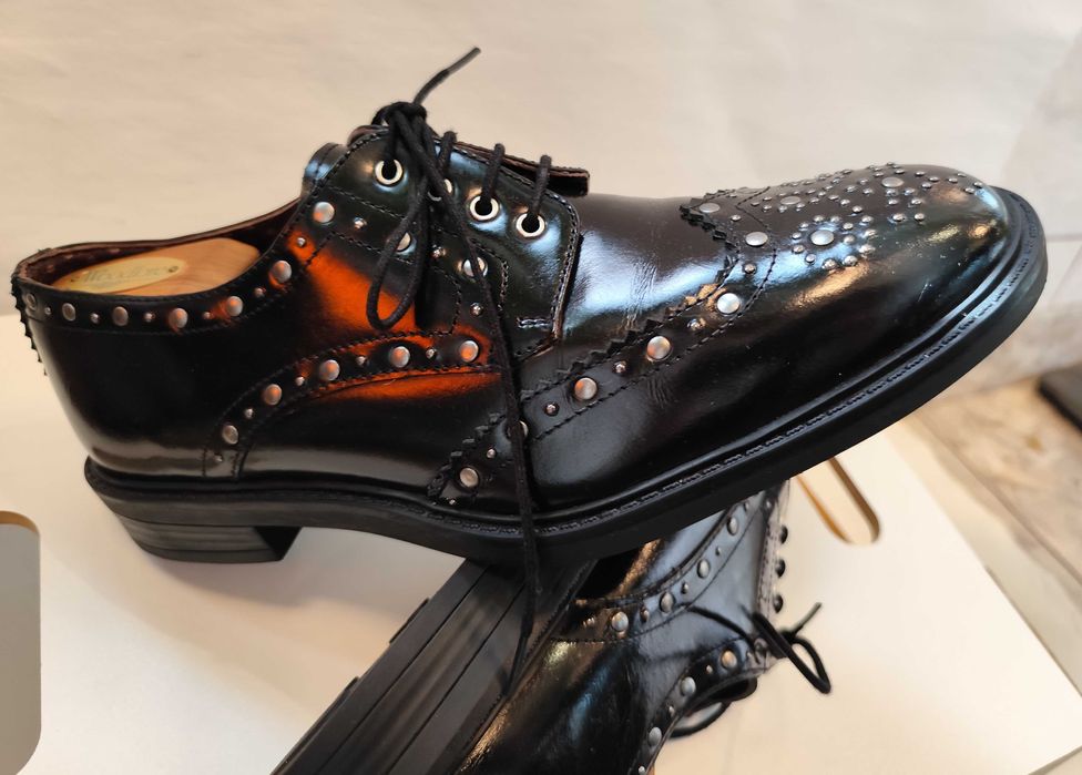 Pantofi derby 41.5 42 couture London Brogue NOI lucrati manual negru