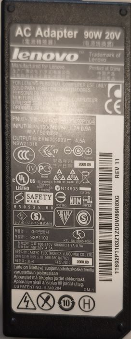 Adaptor AC original Lenovo (Model 92P1103)