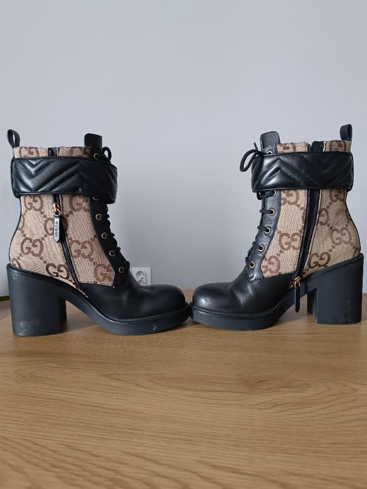 Оригинални дамски боти Gucci Jumbo GG Canvas Leather Boots