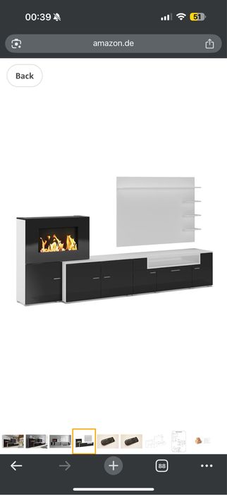 Mobilier living cu șemineu pe bioetanol – stil scandinav – negru