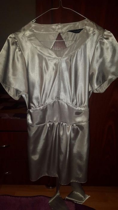 Bluza eleganta, argintie, saten, ocazie