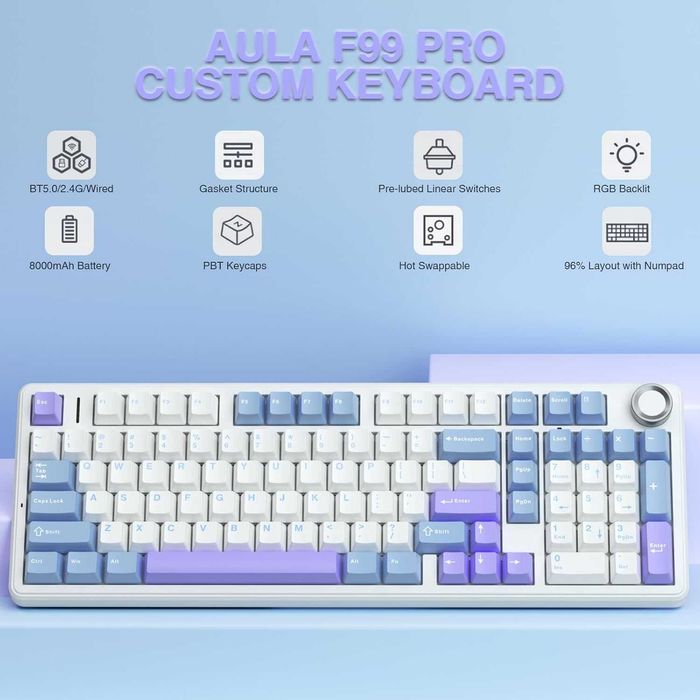 Механична клавиатура AULA F99 Pro Wireless RGB BT 2.4GHz Hot Swap [НОВА]
