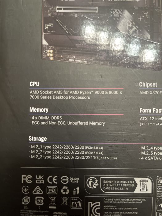 ASUS ROG Strix X870E-E Gaming WiFi AMD RYZEN AM5 AI ready