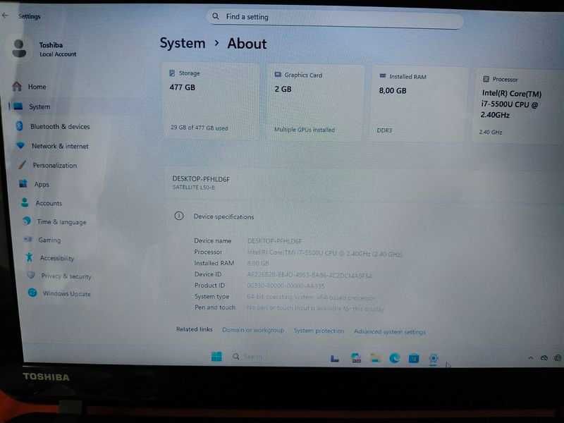 Laptop Toshiba SATELLITE L50-B I7-5500U 15,6 inch