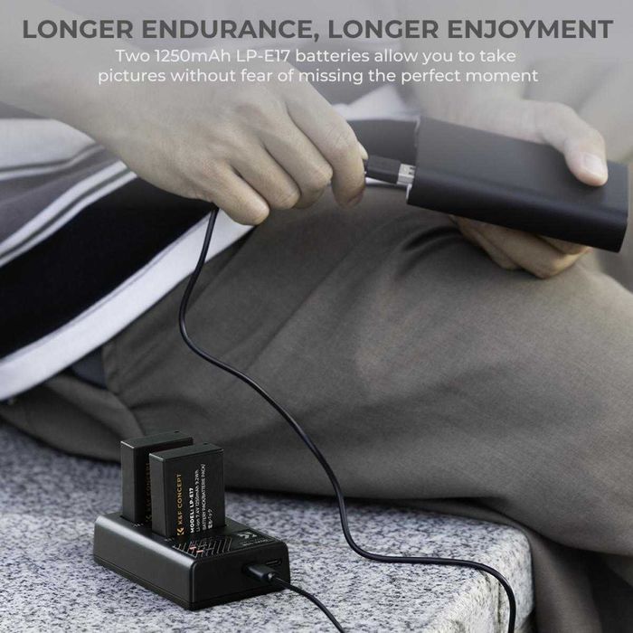 Комплект 2 батерии LP-E17 + зарядно K&F Concept