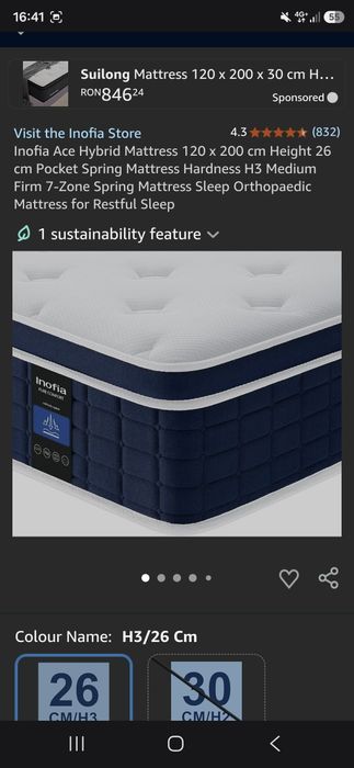 Saltea noua sigilata. Inofia Ace Hybrid Mattress 120 x 200 cm Height 26 cm
