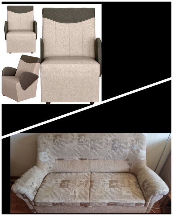 Canapea cu 2 locuri,extensibilă și 2 fotolii fixe