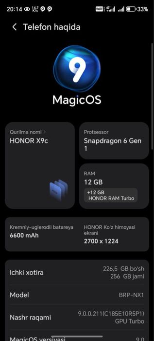 Xonor 9c 256ga 12 talik