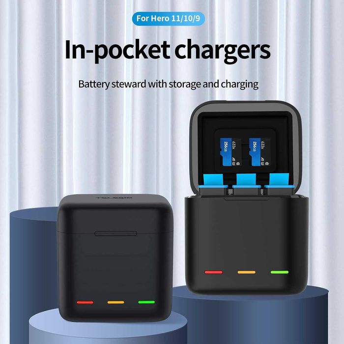 Зарядно с две батерии за GoPro Hero 12 / 11 / 10 / 9 от TELESIN