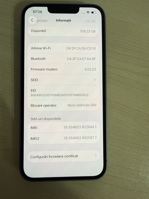 Iphone 14 128gb 87% sanatate baterie