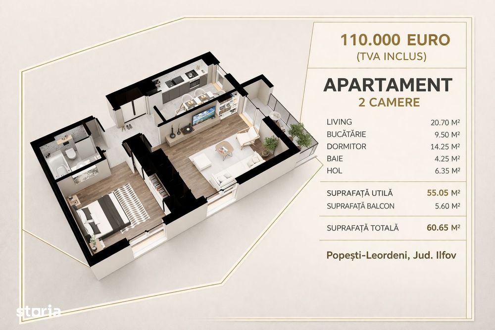 Apartament 2 camere, 61 mp — Șoseaua Olteniței | Direct dezvoltator — fotografia 2