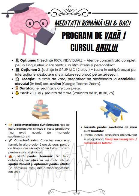 Meditații ROMÂNĂ  • Evaluare Națională / BAC • Profesor/Masterand