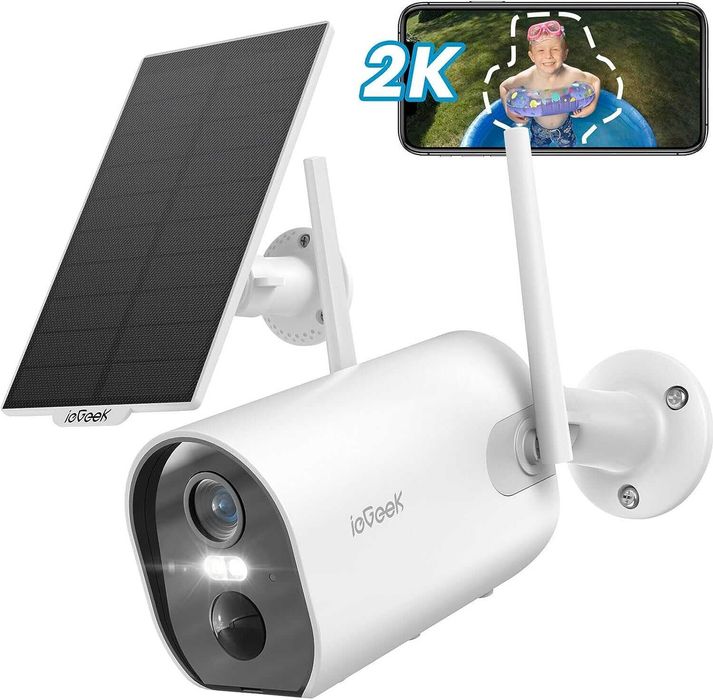 Cameră de Supraveghere solară ieGeek ZS-GX2S Conectivitate Wi-Fi, Viziune Nocturnă, Detectare Umanoidă, Alarmă Acustică și Luminoasă, bidirectional