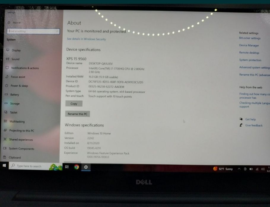 Laptop touch Dell XPS Intel i7 16GB-RAM 512GB SSD NVIDIA GeForce 1050