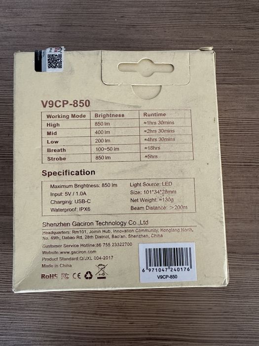 Lanterna profesională bicicleta Gaciron V9CP-850 lumeni