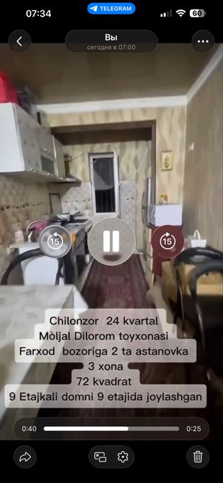 Chilonzor 24 kv 3/9/9/ 72 kvli uy Sotiladi
