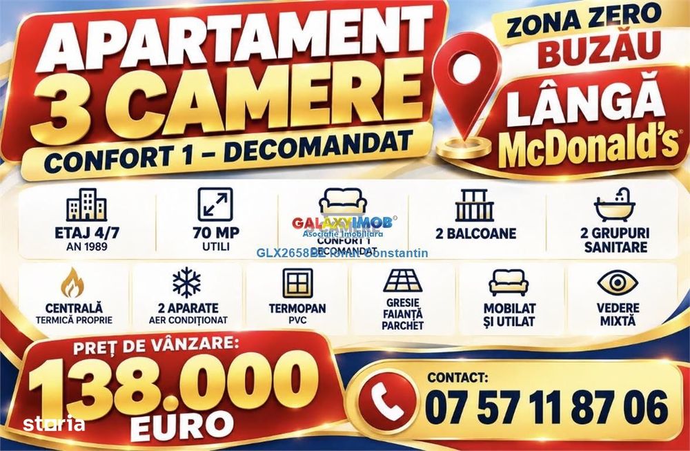 Vanzare apartament 3 camere zona MC DONALDS