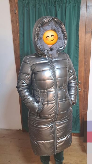 Geacă lungă metalică lucioasă