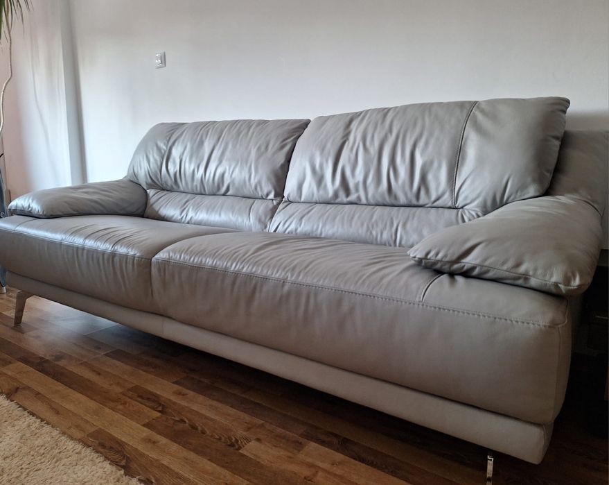Canapea Bologna, 3 locuri, din piele, culoare gri