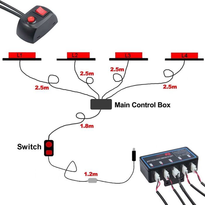 6 Led 4 бр Аварийна Лампа Жълта Блиц Светлина с Контролер 8 Режима 12V