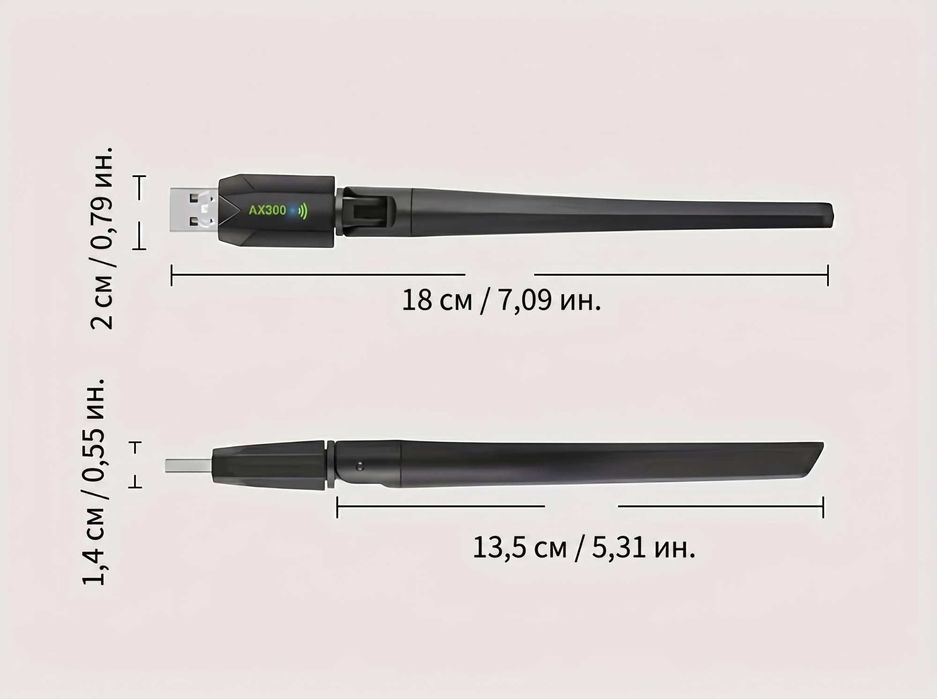 USB WiFi 6 AX Адаптер 286Mbps 2.4GHz 802.11ax Безжичен Приемник за Лаптоп Компютър Windows Linux