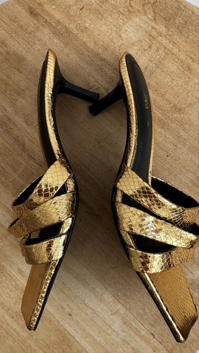 sandale pantofi mules zara 36 aurii