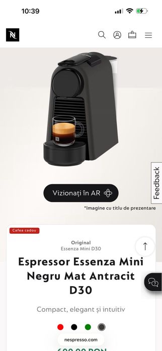 Aparat Nespresso capsul Essenza Mini negru mat