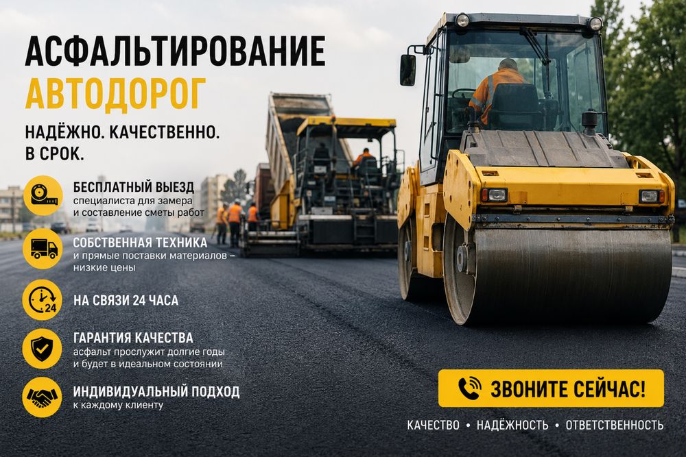 Асфальтирование, укладка асфальта устоновка лоткови бордюров
