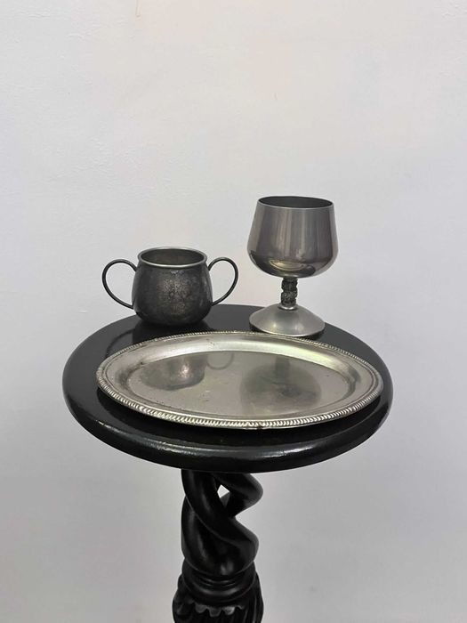 Set din metal argintat format din 3 piese bibelou bibelouri vaza