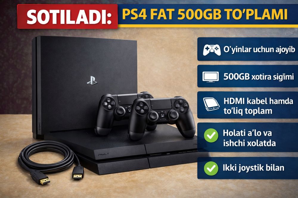 Ps4 fat(500gb) 2 джойстика с играми