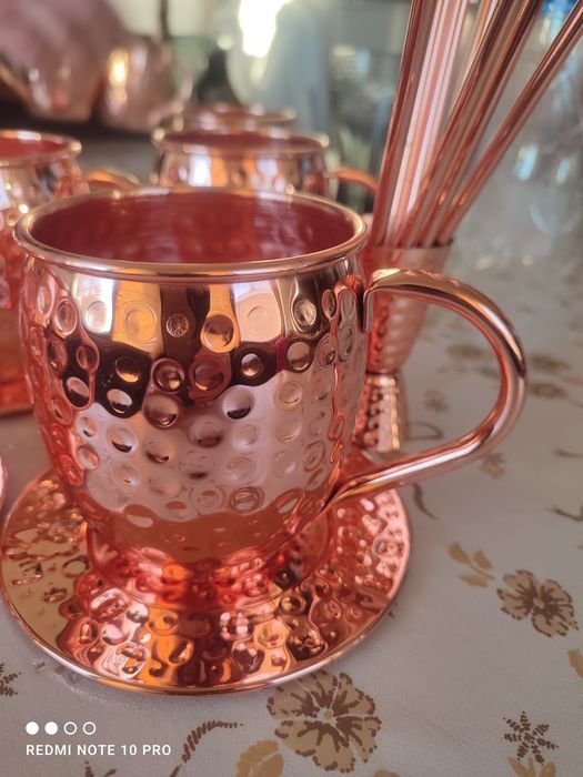 Медни чаши 500мл с чинийки и сламки