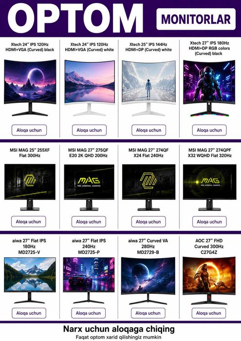 Optom Komponentlar Monitor Video Karta Protsessor GPU CPU
