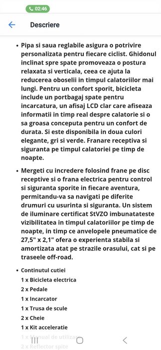 Bicicletă electrică, Foride Roamer 1 ST, 27.5"x17", 36V250W, IPX4, 25km/h, senzor de cadenta de inalta precizie cu 12 magneti  - 3800 LEI NEGOCIABIL