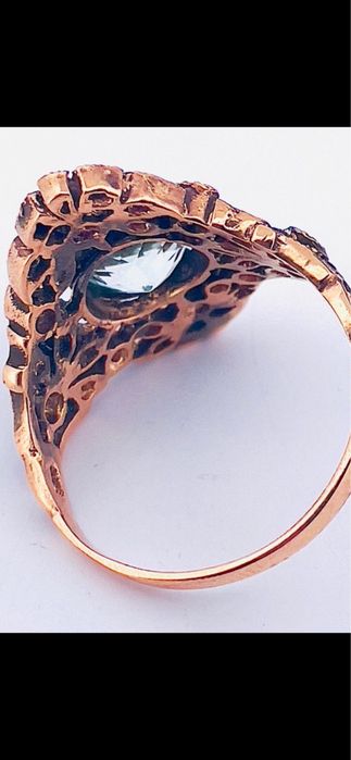 Inel aur roz 9 ct cu acuamarin si diamante