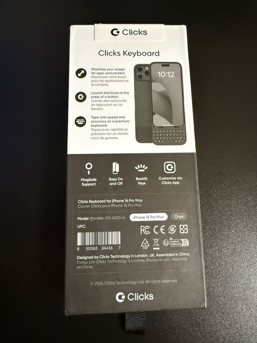 Clicks Keyboard Case for iPhone 16 Pro Max - Husa Tastatura Ergonomica