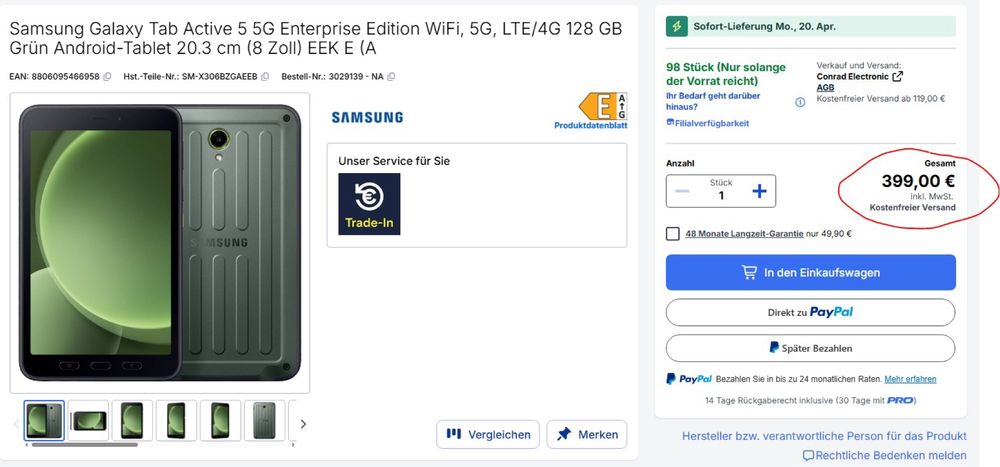 Samsung Galaxy Tab Active5. 5G 128GB Green