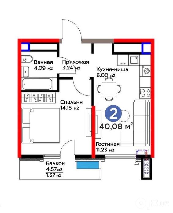ЖК BI Sanat Фагона Йули 2х ком 40м2 коробка есть парковка
