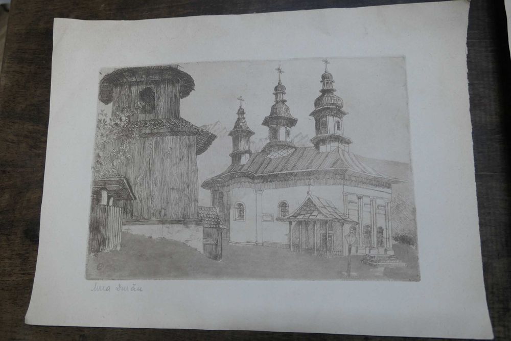 Anton Kaindl (1872 -1951) - Manastirea Durau - Gravura