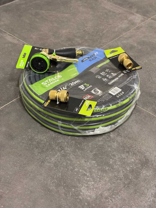 Set Complet Furtun Grădină 3/4" 20m STALCO GARDEN + Pistol și Conectori Alamă 8 Funcții