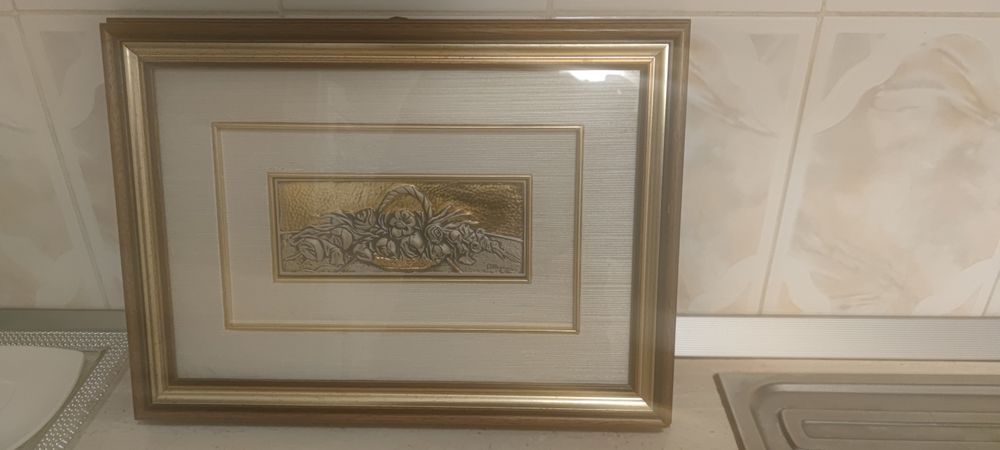 Tablou basorelief argint Pellegrini rama lemn masiv 43x32 cm