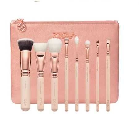 нов сет четки за грим Зоева 15бр с чантичка Розово Zoeva brush set