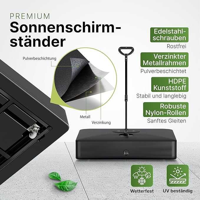 Стойка за чадър Gartenzeit®, пълнителна, 162 кг, размери 84 x 84 x 21 см