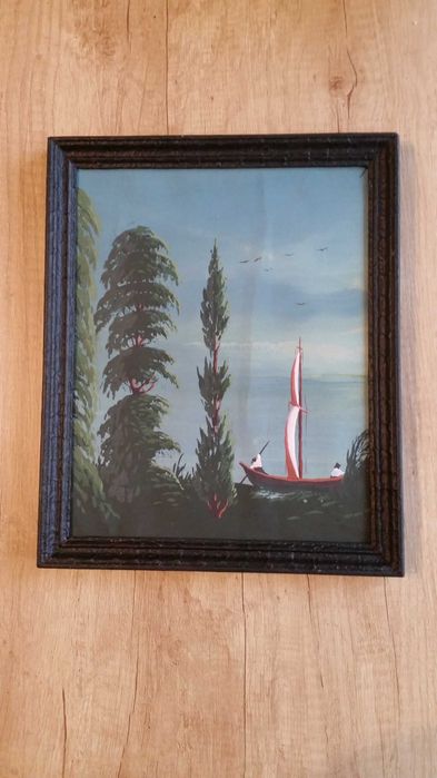Поглед към морето. Рисунка с акрилни бои в черна рамка.