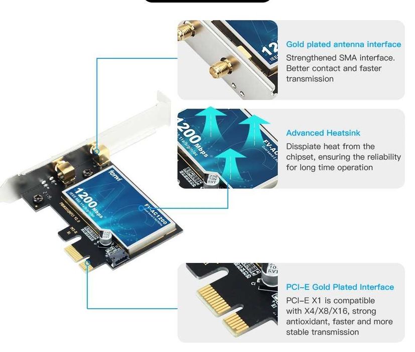 Placa wireless FV-AC1200 Dual Band 2.4Ghz/5Ghz 802.11AC + Bluetooth4.0