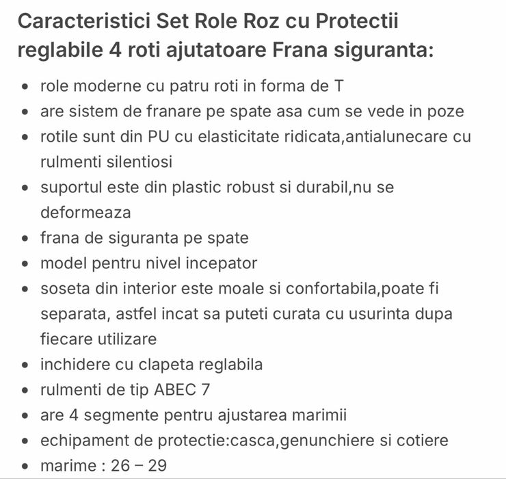 Set role copii, cu roti ajutatoare, reglabile,marimea 26 - 29