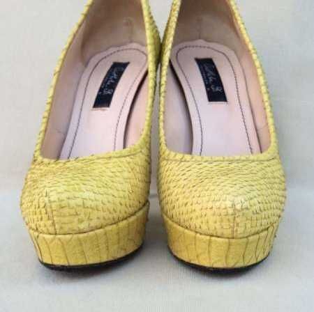 Cristhelen B, Superbi Pantofi Fashion Dama Stiletto Piele Sarpe Galben