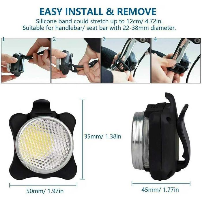 2 в 1 Компактен LED фар и стоп за велосипед Бяла/Червена светлина, USB