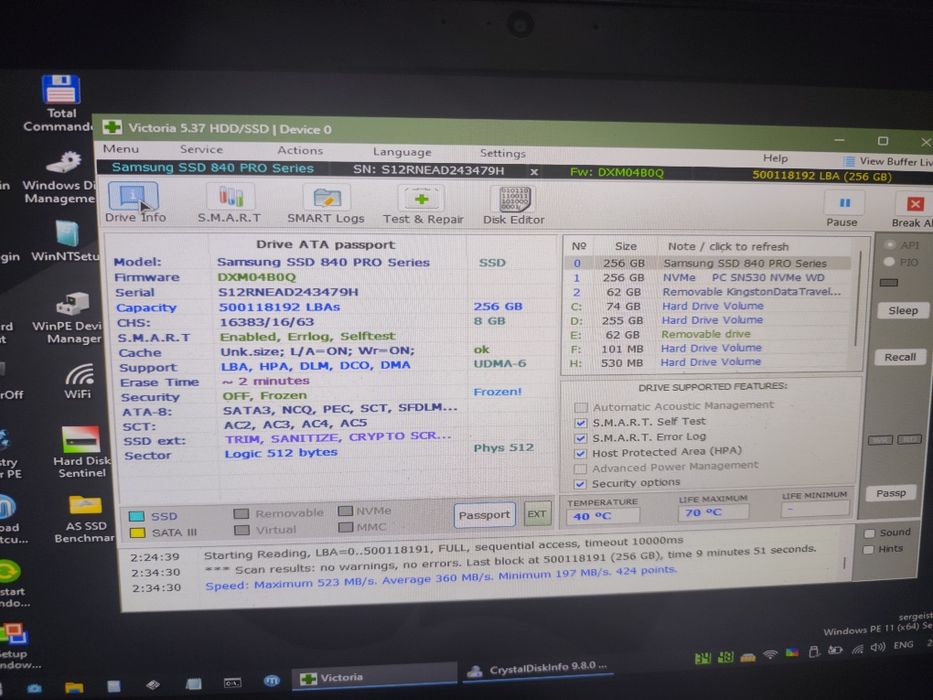 Ssd Samsung 840 Pro 256 gb 100%
